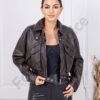 Γυναικείο μπουφάν biker με όψη δέρματος-καφέ-κωδ DD90-1