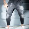 Ανδρικό τζιν παντελόνι drop crotch με πιτσιλιές-μαύρο-κωδ 12969