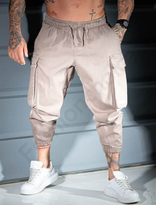 Ανδρικό cargo-jogger παντελόνι-μπεζ-κωδ 3118-1