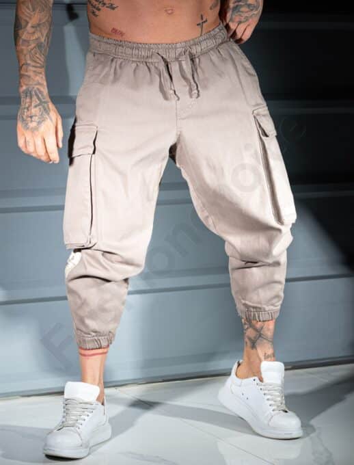Ανδρικό cargo-jogger παντελόνι-μπεζ-κωδ 3118-1