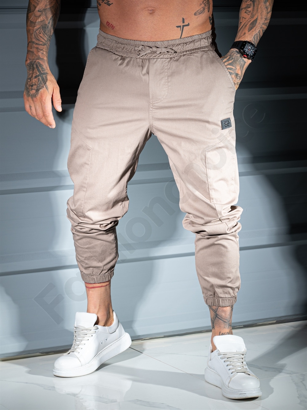 Ανδρικό jogger παντελόνι-μπεζ-κωδ 3119-2