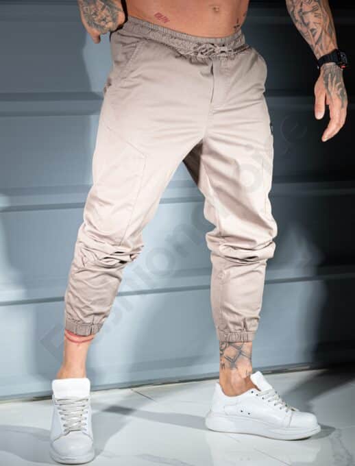 Ανδρικό jogger παντελόνι-μπεζ-κωδ 3119-2