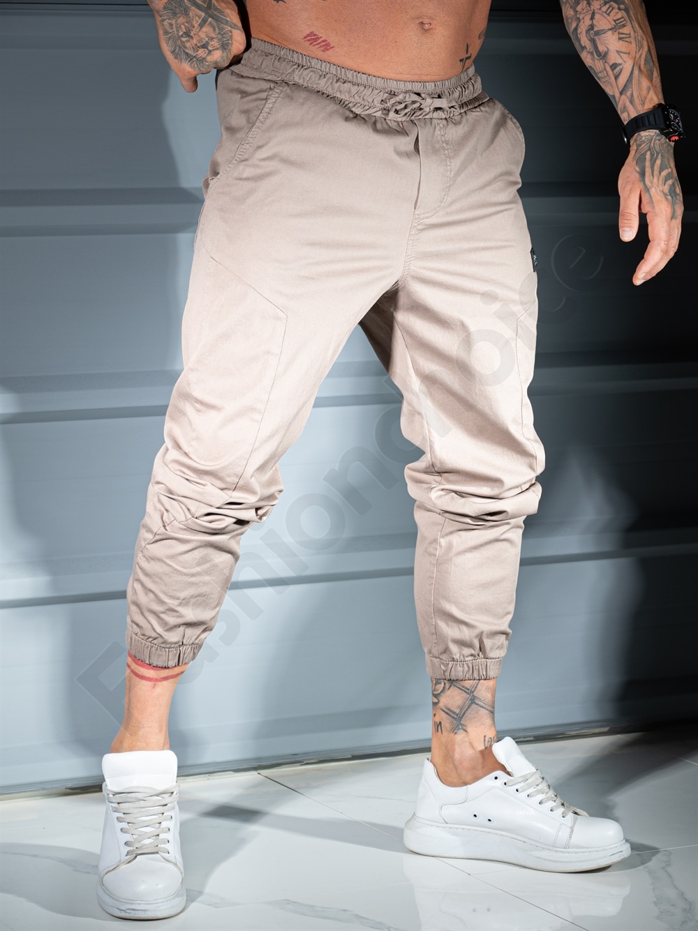 Ανδρικό jogger παντελόνι-μπεζ-κωδ 3119-2