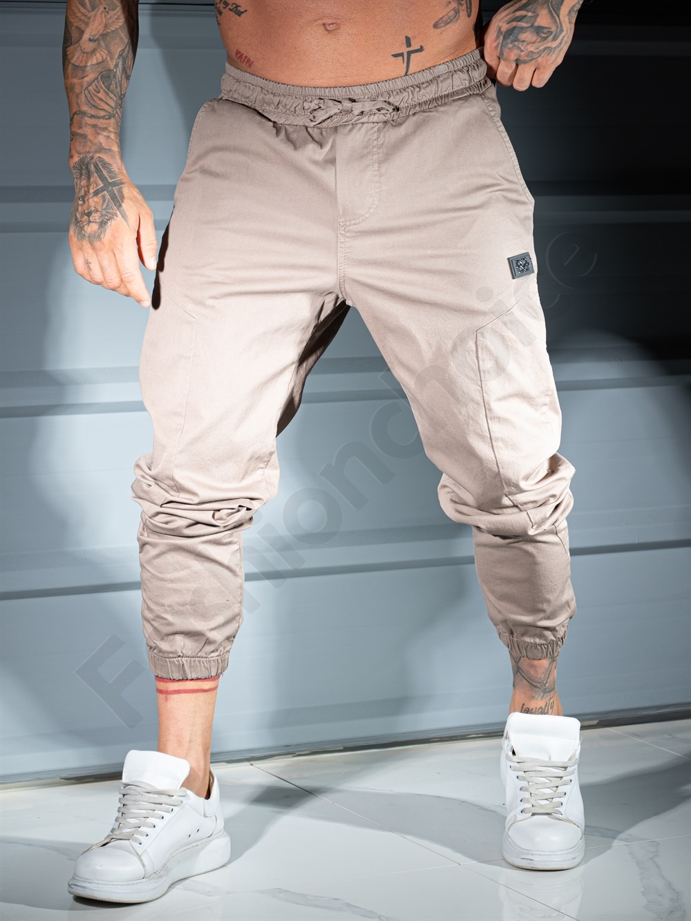 Ανδρικό jogger παντελόνι-μπεζ-κωδ 3119-2
