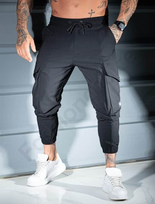 Ανδρικό jogger παντελόνι με cargo τσέπες-μαύρο-κωδ 9191