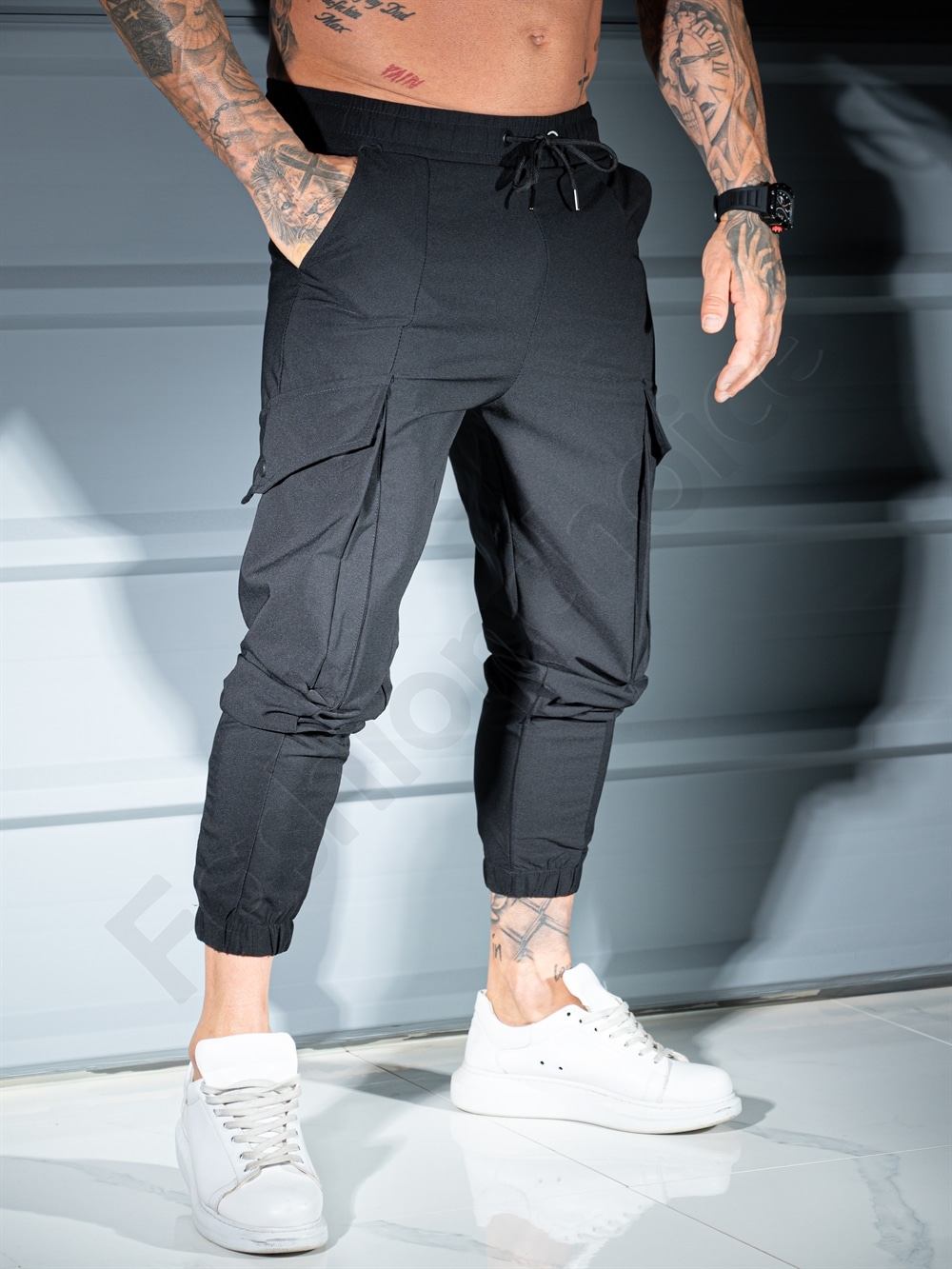 Ανδρικό jogger παντελόνι με cargo τσέπες-μαύρο-κωδ 9191