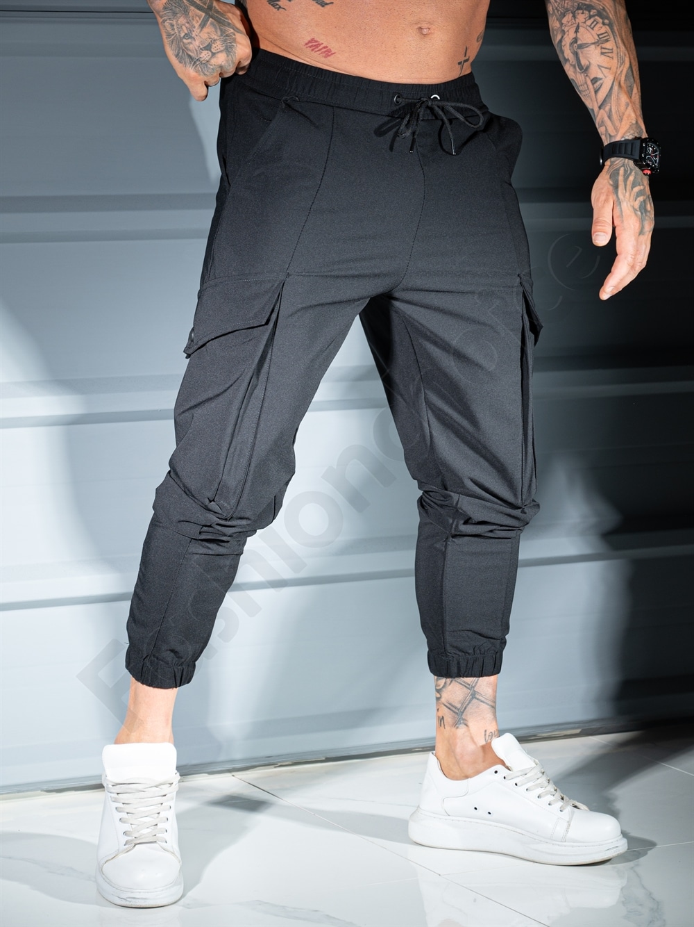 Ανδρικό jogger παντελόνι με cargo τσέπες-μαύρο-κωδ 9191