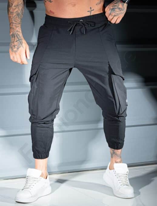 Ανδρικό jogger παντελόνι με cargo τσέπες-μαύρο-κωδ 9191