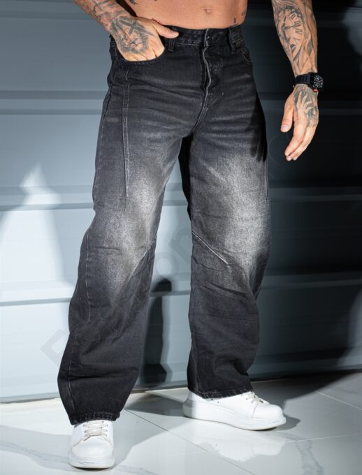 Ανδρικό τζιν παντελόνι baggy ξεβαμμένο-μαύρο-κωδ 8636