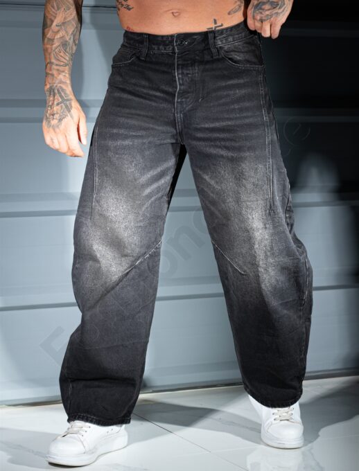 Ανδρικό τζιν παντελόνι baggy ξεβαμμένο-μαύρο-κωδ 8636