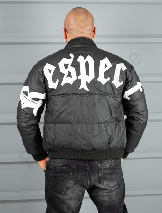 Ανδρικό μπουφάν bomber με απλικέ RESPECT-μαύρο-κωδ 2508