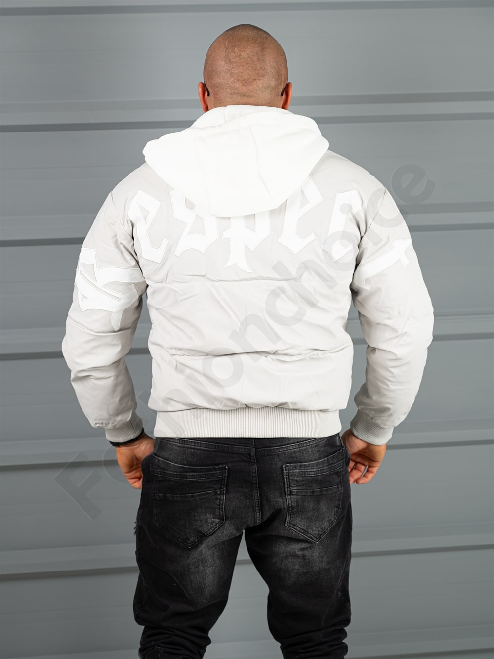 Ανδρικό μπουφάν bomber με απλικέ RESPECT-γκρι-κωδ 2508-2