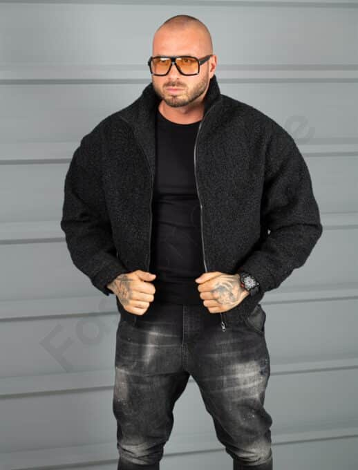 Ανδρικο μπουφάν μπουκλέ Oversize-μαύρο-κωδ 26030