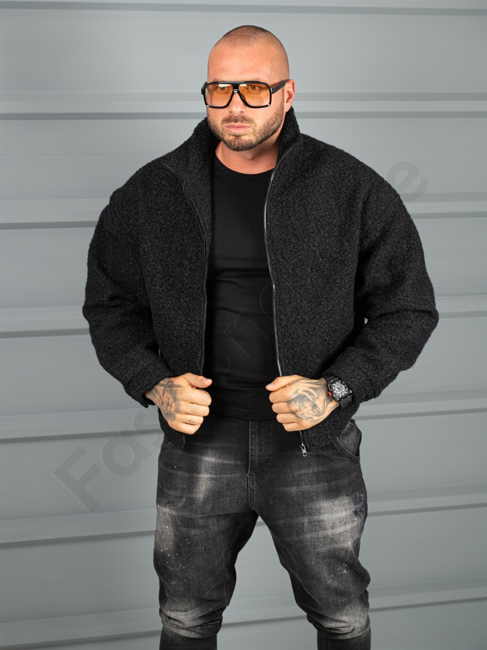Ανδρικο μπουφάν μπουκλέ Oversize-μαύρο-κωδ 26030