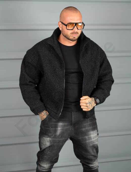 Ανδρικο μπουφάν μπουκλέ Oversize-μαύρο-κωδ 26030