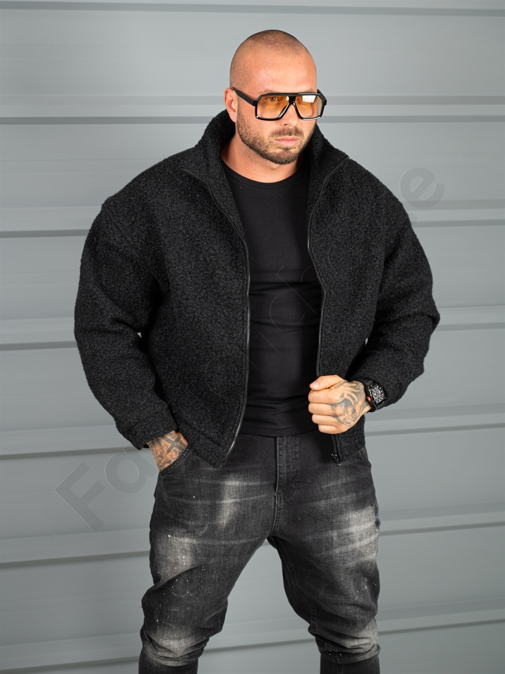 Ανδρικο μπουφάν μπουκλέ Oversize-μαύρο-κωδ 26030