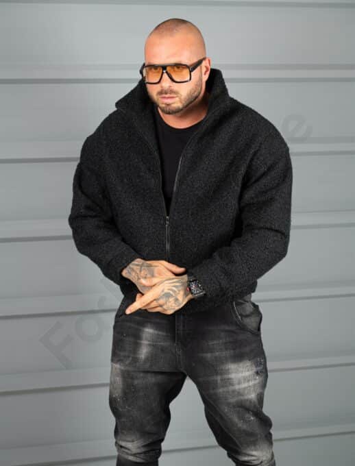 Ανδρικο μπουφάν μπουκλέ Oversize-μαύρο-κωδ 26030
