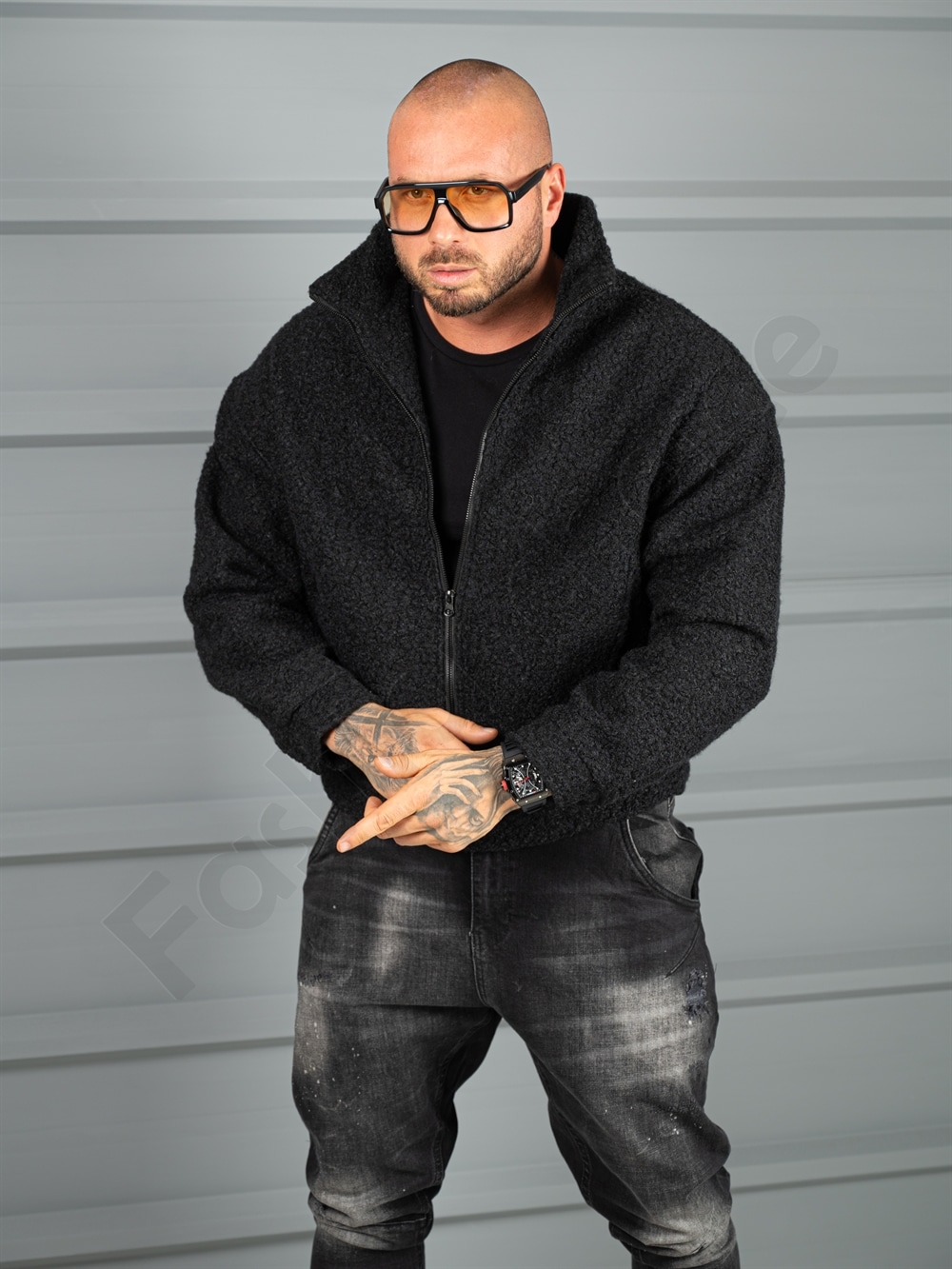Ανδρικο μπουφάν μπουκλέ Oversize-μαύρο-κωδ 26030