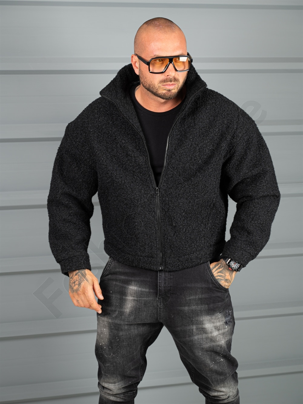 Ανδρικο μπουφάν μπουκλέ Oversize-μαύρο-κωδ 26030