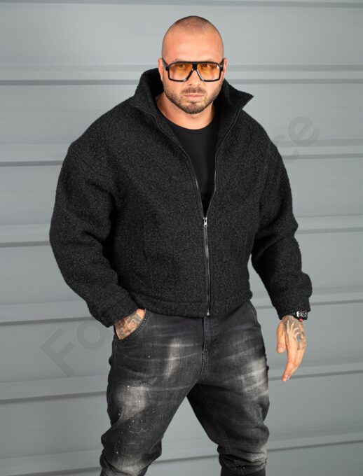 Ανδρικο μπουφάν μπουκλέ Oversize-μαύρο-κωδ 26030