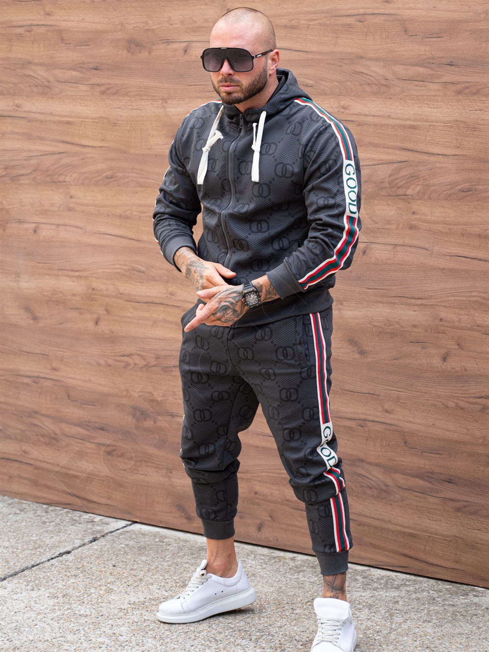 Ανδρικό αθλητικό σετ με πλαϊνή ρίγα-γραφίτη-κωδ 6880-2