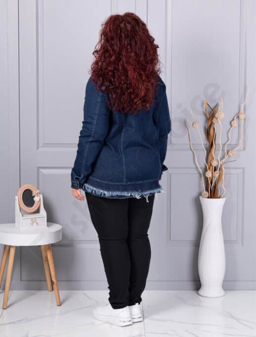 Plus size τζιν μπουφάν με ξέφτια στο τελείωμα-κωδ 26217
