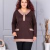 Plus size μπλούζα με γιακά και κουμπιά-καφέ-κωδ 1475-4