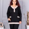 Plus size μπλούζα με γιακά και κουμπιά-μαύρο-κωδ 1475-3
