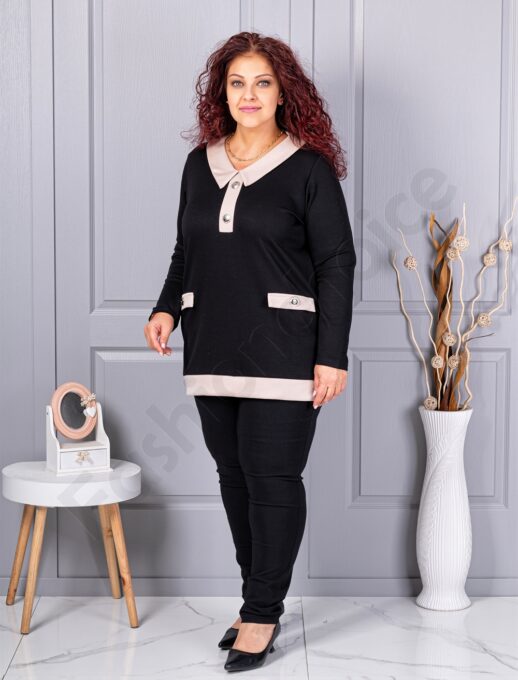 Plus size μπλούζα με γιακά και κουμπιά-μαύρο-κωδ 1475-3