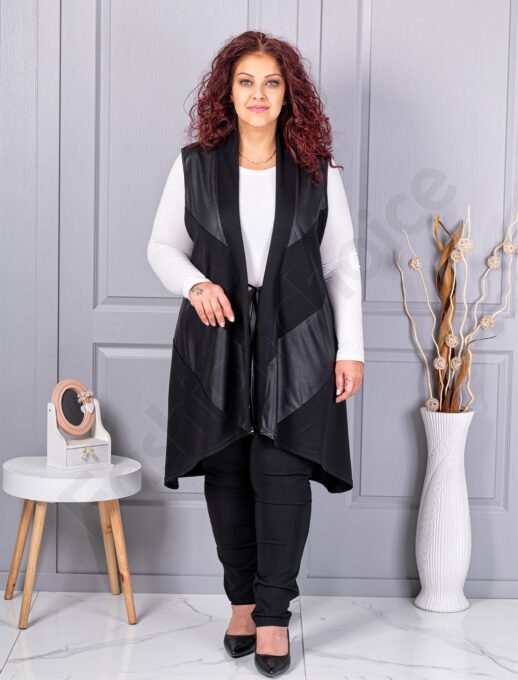 Plus size ασύμμετρο γιλέκο με συνδυασμό υφασμάτων-κωδ 261308