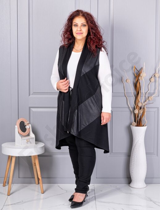 Plus size ασύμμετρο γιλέκο με συνδυασμό υφασμάτων-κωδ 261308