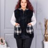 Plus size κασμίρ γιλέκο με καρό τσέπες-μαύρο-κωδ 5716