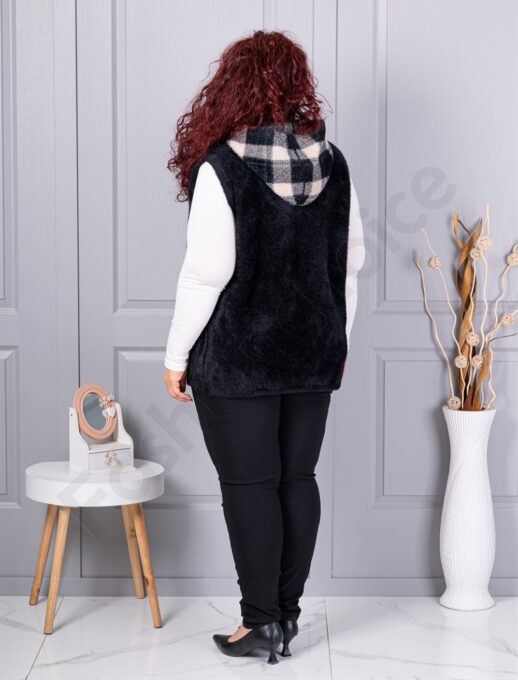 Plus size κασμίρ γιλέκο με καρό τσέπες-μαύρο-κωδ 5716