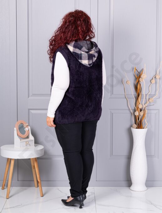 Plus size κασμίρ γιλέκο με καρό τσέπες-μωβ-κωδ 5716-2