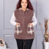 Plus size κασμίρ γιλέκο με καρό τσέπες-μόκα-κωδ 5716-3