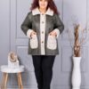 Plus size σουέτ μπουφάν με γούνινη λεπτομέρεια-χακί-κωδ 9830-2