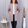 Plus size ζακέτα με χνουδωτές λεοπάρ μανσέτες-μόκα-κωδ 5069-1