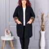 Plus size ζακέτα με χνουδωτές λεοπάρ μανσέτες-μαύρο-κωδ 5069