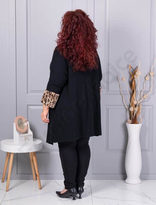 Plus size ζακέτα με χνουδωτές λεοπάρ μανσέτες-μαύρο-κωδ 5069