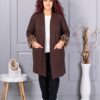 Plus size ζακέτα με χνουδωτές λεοπάρ μανσέτες-καφέ-κωδ 5069-2