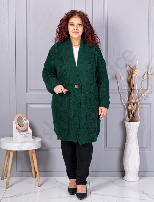 Plus size ζακέτα με ανάγλυφη πλέξη-κυπαρισσί-κωδ 25802-7