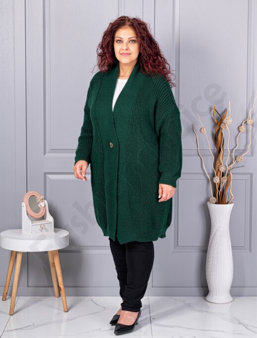 Plus size ζακέτα με ανάγλυφη πλέξη-κυπαρισσί-κωδ 25802-7