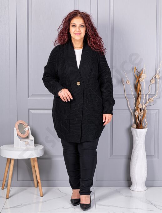 Plus size ζακέτα με ανάγλυφη πλέξη-μαύρο-κωδ 25802