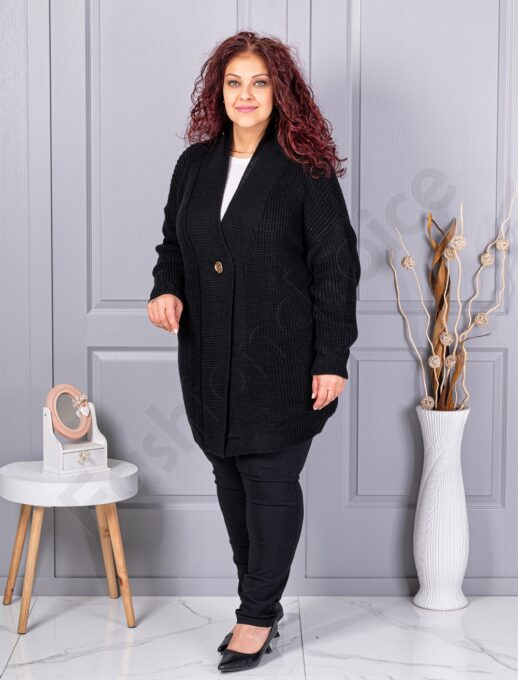 Plus size ζακέτα με ανάγλυφη πλέξη-μαύρο-κωδ 25802