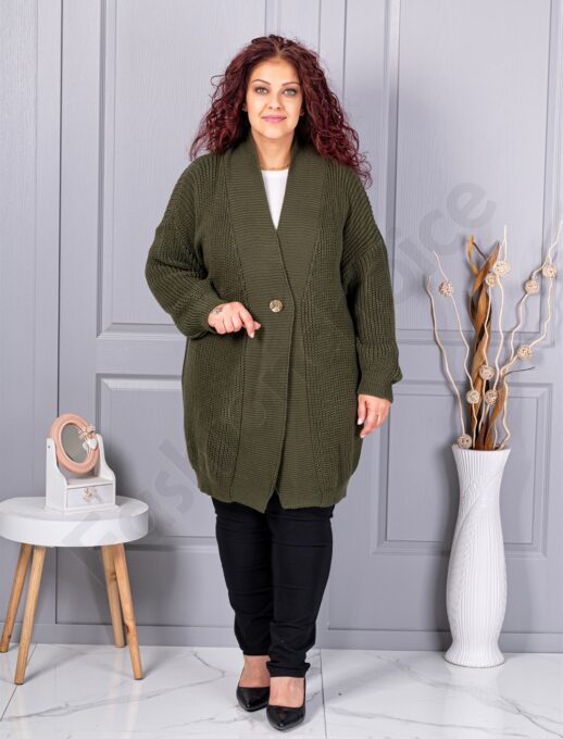 Plus size ζακέτα με ανάγλυφη πλέξη-χακί-κωδ 25802-4