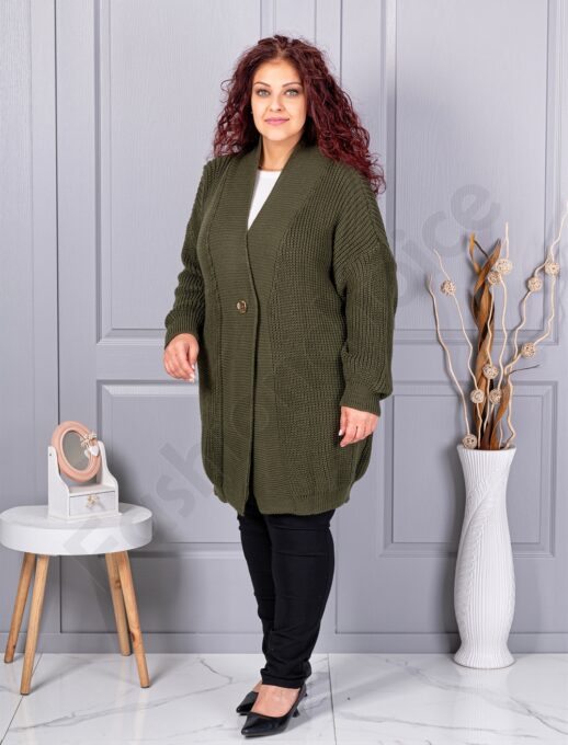 Plus size ζακέτα με ανάγλυφη πλέξη-χακί-κωδ 25802-4