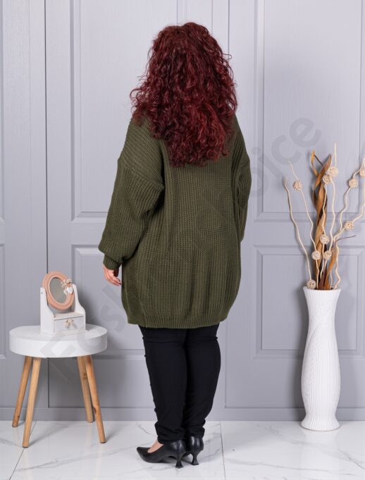 Plus size ζακέτα με ανάγλυφη πλέξη-χακί-κωδ 25802-4