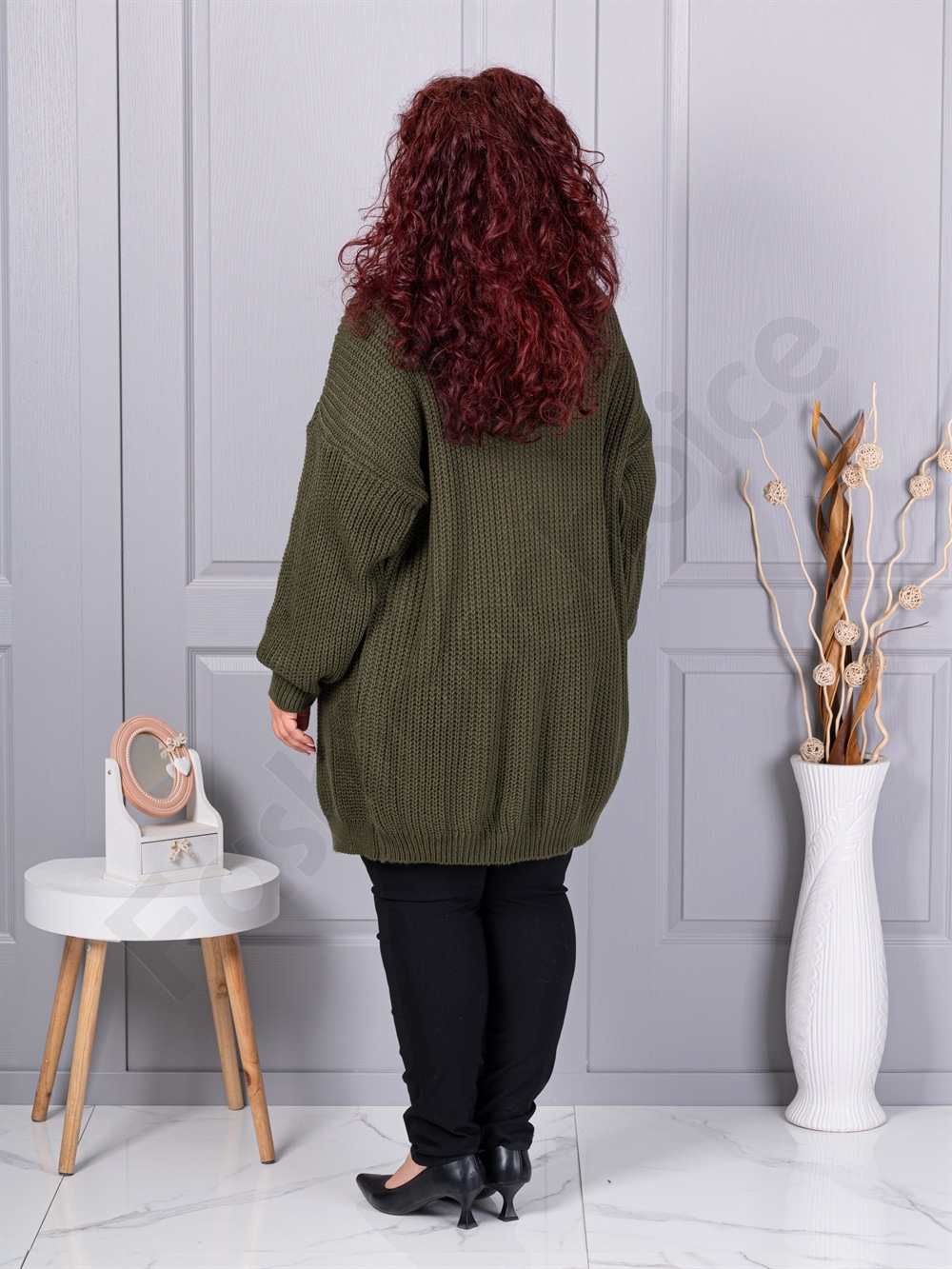 Plus size ζακέτα με ανάγλυφη πλέξη-χακί-κωδ 25802-4