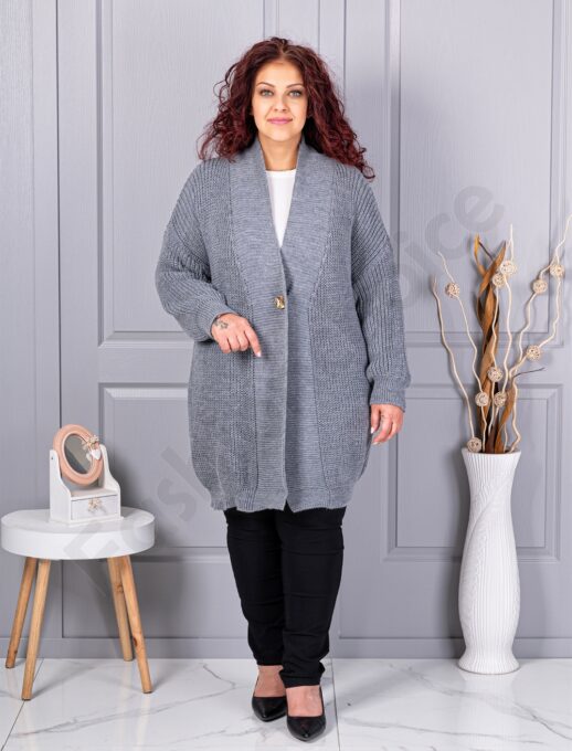 Plus size ζακέτα με ανάγλυφη πλέξη-γκρι-κωδ 25802-3