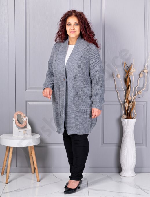 Plus size ζακέτα με ανάγλυφη πλέξη-γκρι-κωδ 25802-3